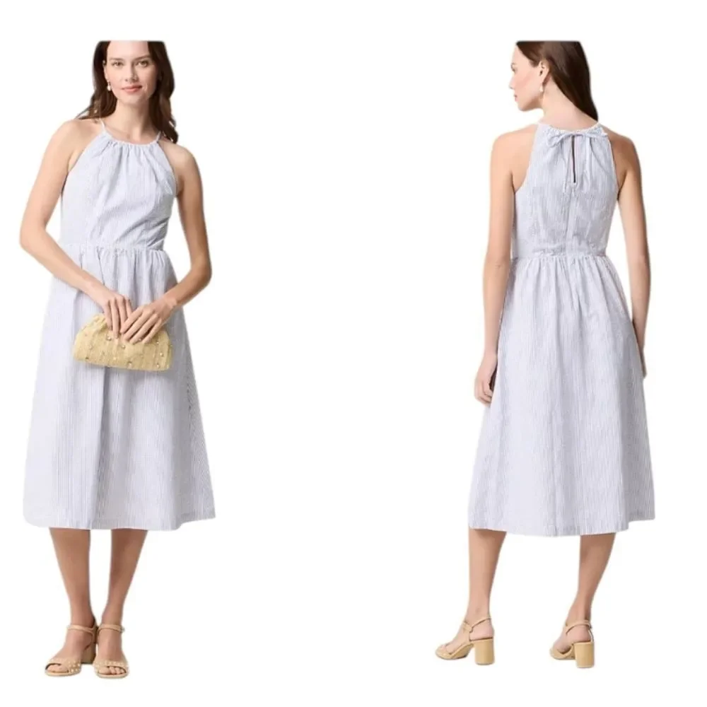 NWT J. Crew Striped Seersucker Dress Cotton Lined Keyhole Back Size 2